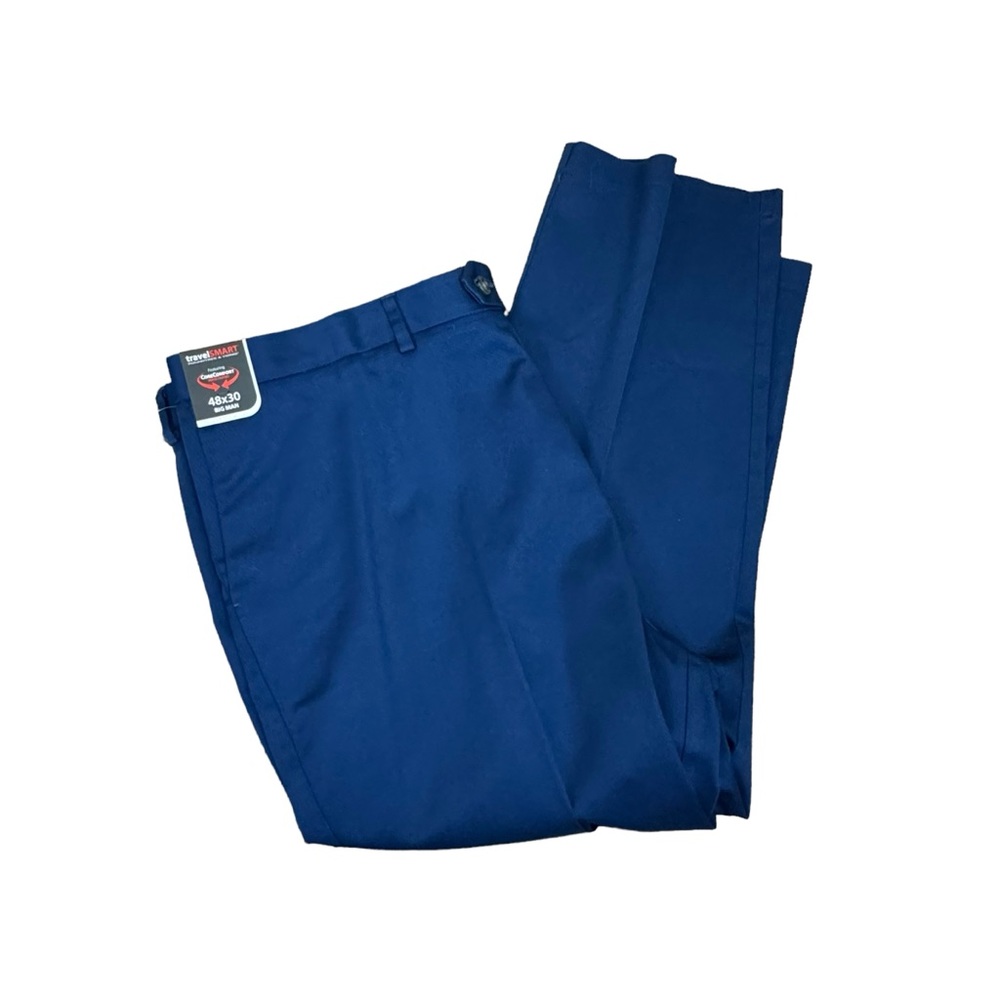 Roundtree and Yorke travel smart classic fit flat front blue dress pants big man